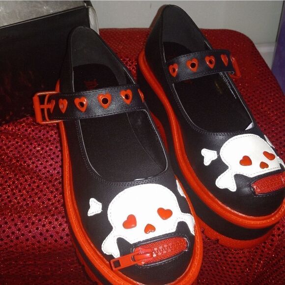 Demonia Shoes - Demonia Patent Leather Candy Skull Maryjanes